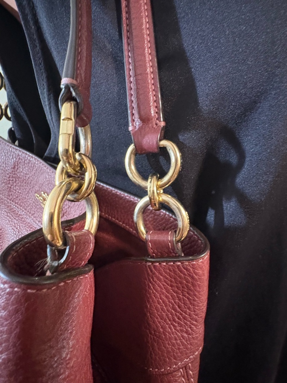 Coach Lexy Pebbled Leather Shoulder Bag Wine oxblood color women’s purse tote - Picture 5 of 13